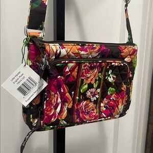 VERA BRADLEY LITTLE HIPSTER ENGLISH ROSE PURSE BAG CROSSBODY NWT BROWN